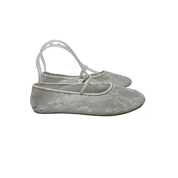 Jeffrey Campbell Swan-Lake Lace Mary Jane Ballet Flats White Bridal Size 7.5 - Image 4