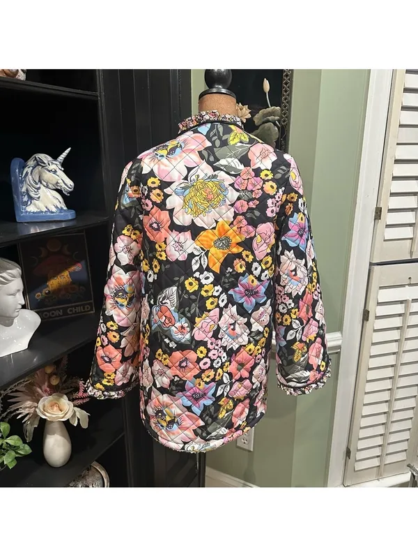 Sunday Up Floral Print Fleece‑Lined Quilted Jacket – Size Small (Oversized Fit) - Image 9