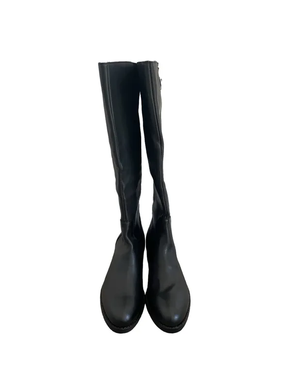 Steve Madden Edie Knee High Riding Boot Black Size 9.5 Moto Metallic Leather - Image 2