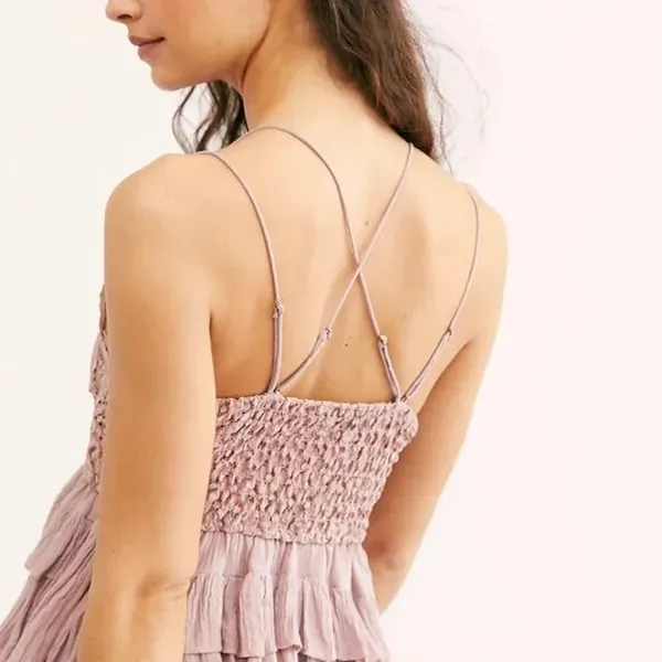Free People Adella Cami Crochet‎ Lace Sleeveless Tiered Boho Western Top Mauve S - Image 5