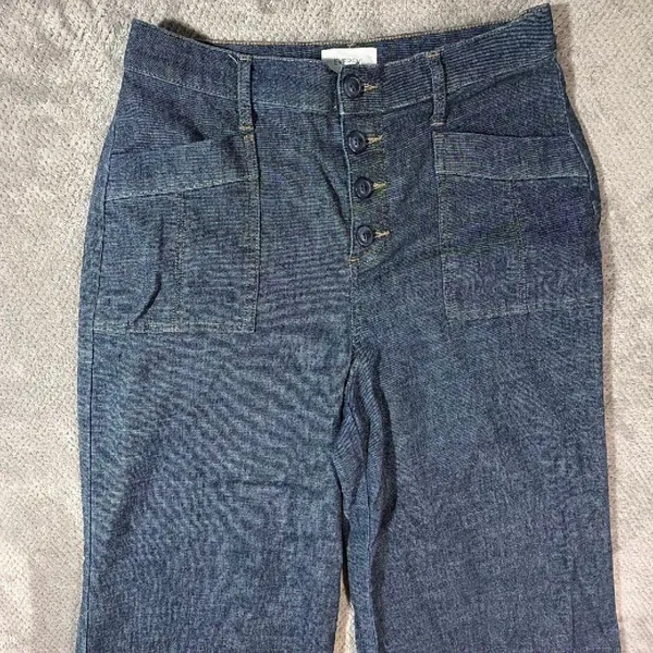 EVEREVE Women’s 29 Blue Chambray Wide Leg Crop Pants Button Fly Patch Pockets - Image 4