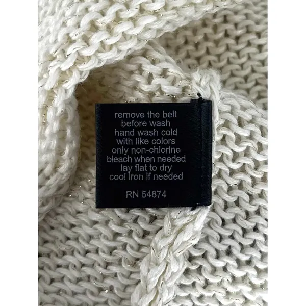 The Limited Cream Linen Metallic Open Front Cardigan Macrame‎ Fringe Belt XS - Image 9