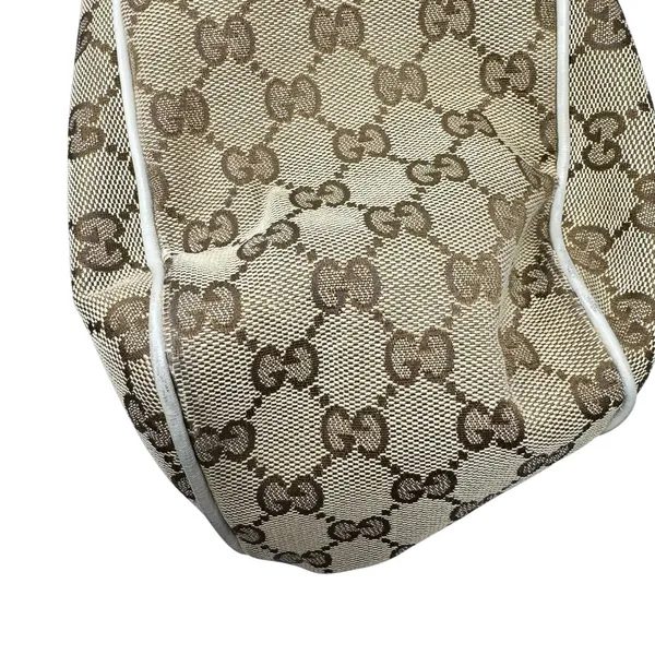 Gucci Sukey Medium Tote Monogram Canvas White Trim Pleated Handbag Charm - Image 6