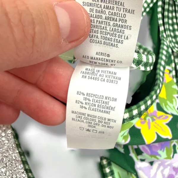 Aerie Bikini Bottoms Womens S Green Floral Gingham Side Tie Cheekiest NWT - Image 5