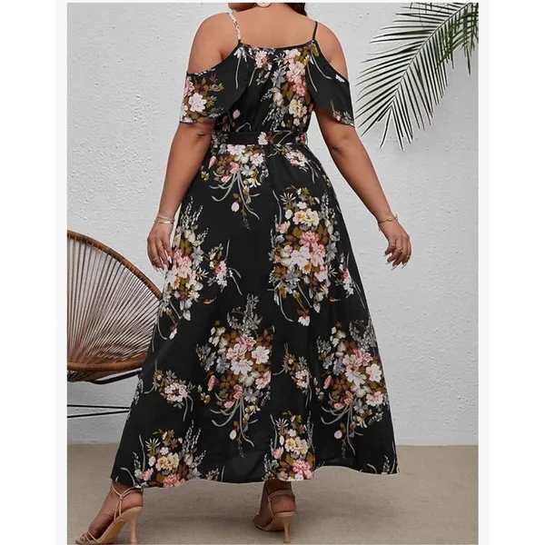 NEW Floral Cold Shoulder Short Sleeve Wrap Hem A Line Midi Dress 2X - Image 2
