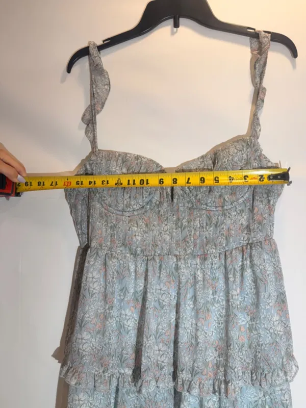 Anthropolgie ASTR The Label Blue Pink Floral Flutter Strap Ruffle Maxi Dress Med - Image 7