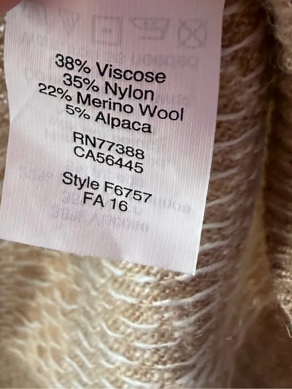 Madewell Merino‎ Wool Alpaca Blend Turtleneck Pullover in Light Brown White XS - Image 3