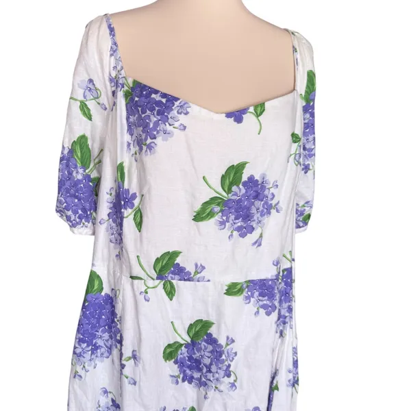 Draper James Womens Plus Size 24 Blue Hydrangea Floral Linen Puff Sleeve Dress‎ - Image 2
