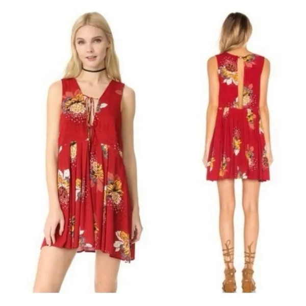 Free‎ People Lovely Day Red Tunic Dress Size Small - Image 2