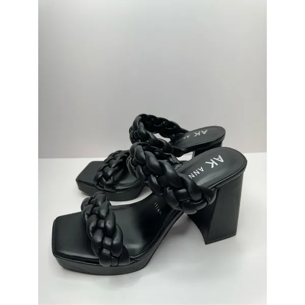 Anne Klein Sandals Womens Size 5.5 Black Braided‎ Double Strap Slip On Heels - Image 2