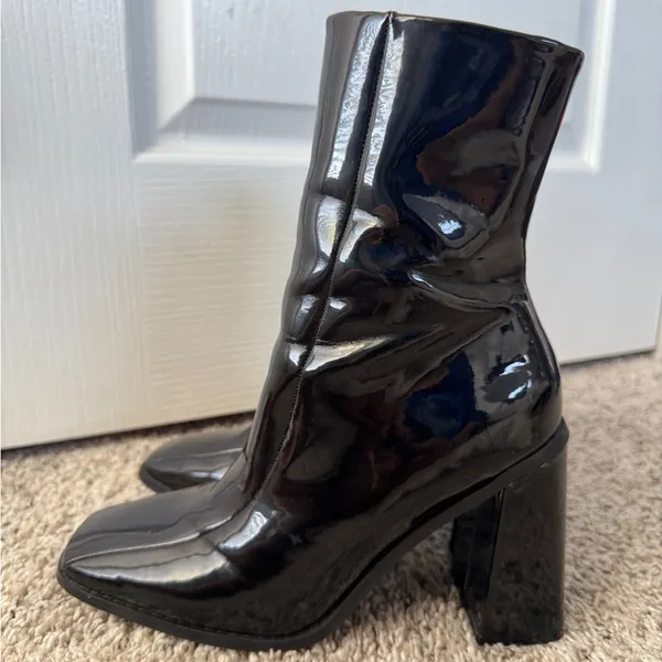 Nasty Gal Going Out Glossy Black Heeled Boots - Image 4