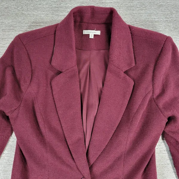 41 Hawthorne Tweed Blazer Womens Medikum Burgundy Jacket Elbow Patches Buttons - Image 13