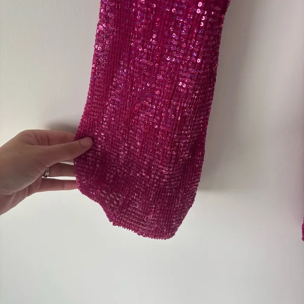 Hello Molly Static Memory Pink Sequin Dress Mini Long Sleeve Sparkle Party - Image 7