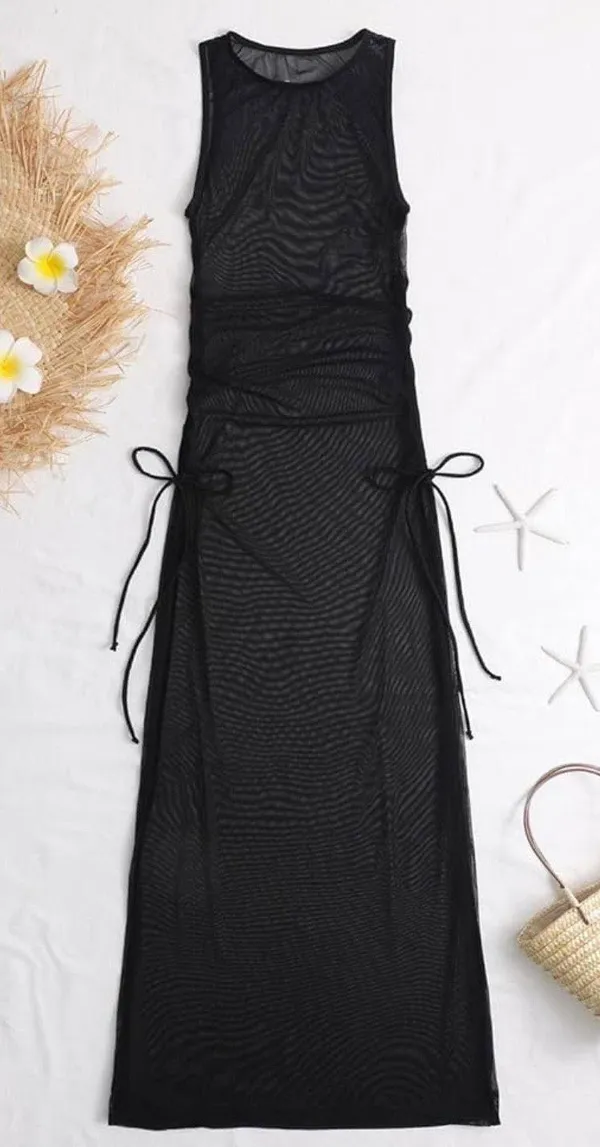 Solid Lace-Up Cover Up...Color: BOUTIQUE Black...Sz: Large (8-10) - Image 2