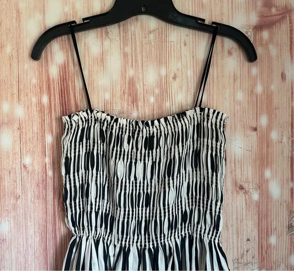 Commense Black Sleeveless White Pinstripe Long Dress - Image 9