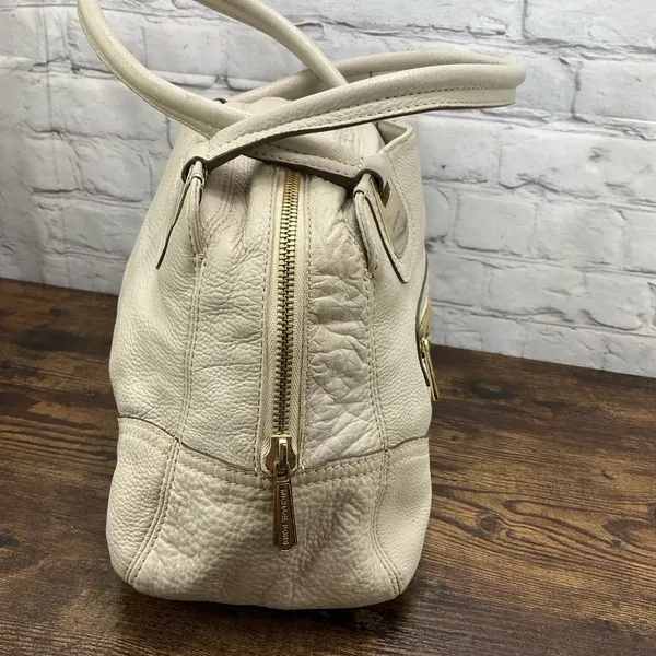 Michael Kors Cream Leather Satchel‎ Bag Gold Hardware Handbag Purse - Image 4