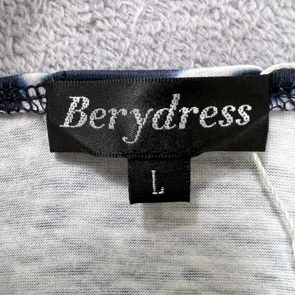 Berydress Blue White Animal Print Wrap Dress Sz Large 3/4‎ Sleeve Women's Midi - Image 4