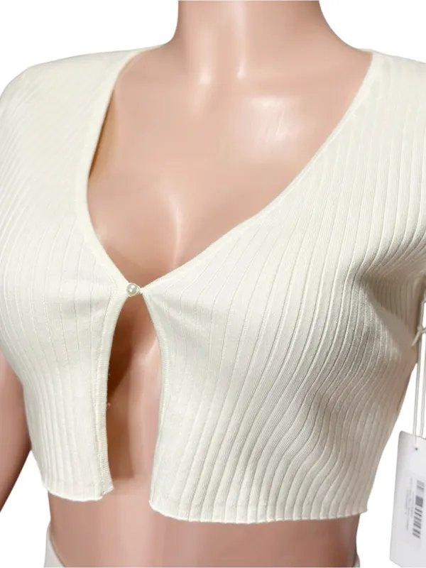 REFORMATION Anny Knit Cropped Cardigan, Gossamer, Small - Image 8