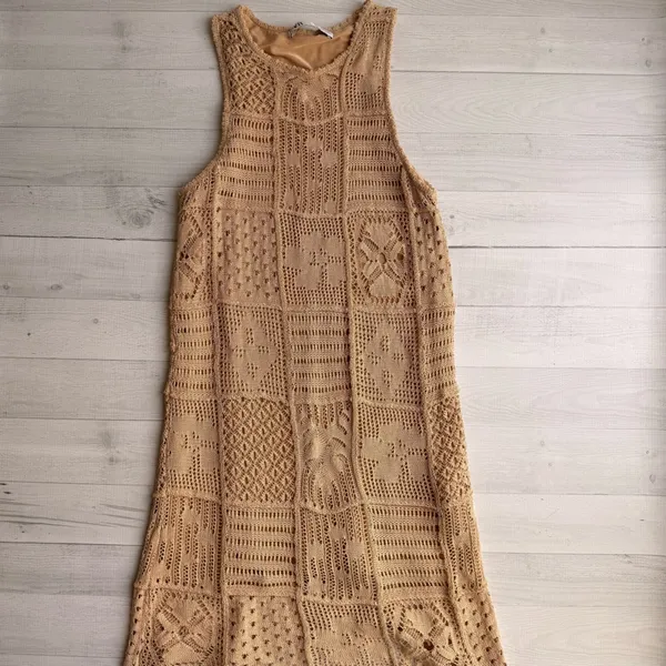 Zara Beige Crochet Dress Size S - Image 9