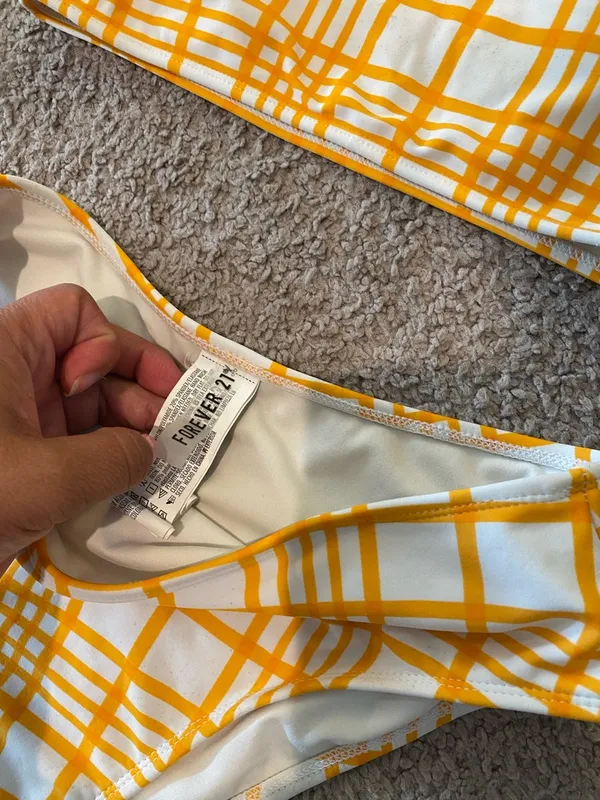 Forever 21 White and Orange Plaid Bikini Set - Image 2