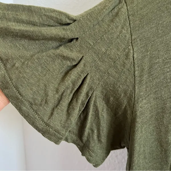 J Crew 100% Linen Green Ruffle Sleeve Relaxed Lagenlook Style GC049 Medium - Image 3