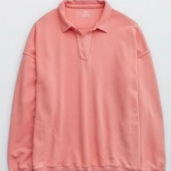 Aerie Happy Henley Everyday Polo Oversized Sweatshirt Size Medium - Image 5