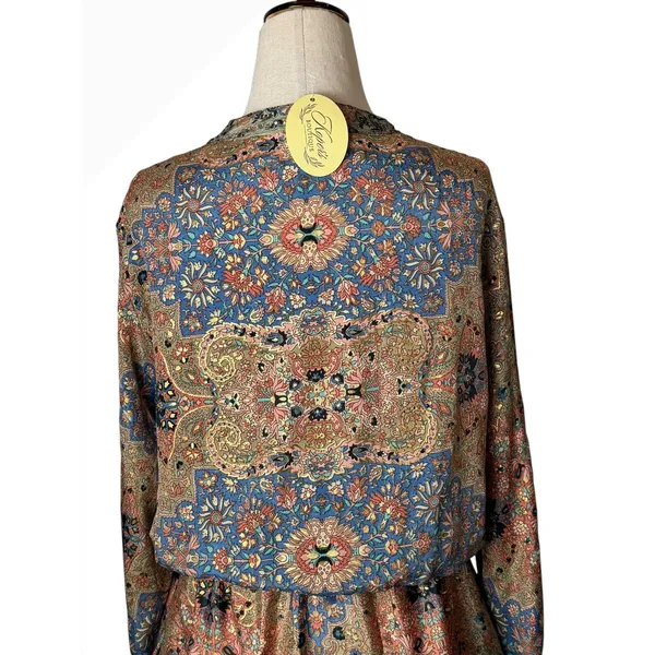 Paani Mini Dress Women Small‎ Tan Gold Metallic NWT Boho Floral Tassel Festival - Image 6