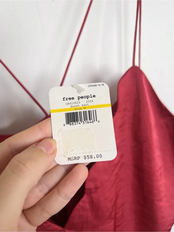 Free People • Sensual Satin Scallop Deep V Cami top tank Burnt Earth rust red - Image 7