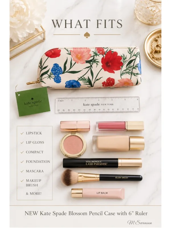 NEW Kate Spade New York Blossom Pencil Case with 6” Ruler NWT - Image 4