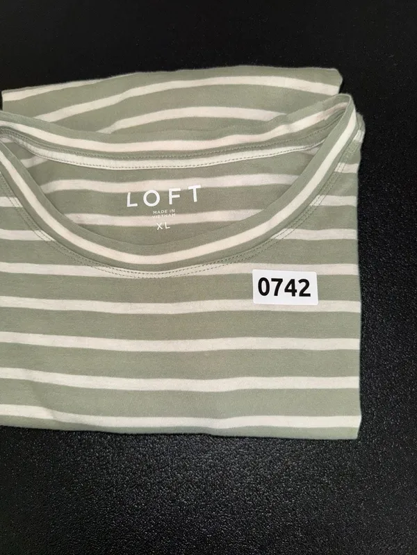 Loft Striped Long Sleeve Tee Size XL Green White - Image 6