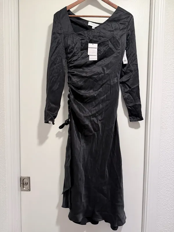 Equipment $550, 100% Silk Annalise Gathered Asymmetric Midi Dress Size 00 - Image 4