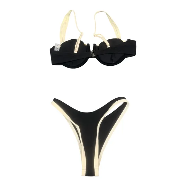 Boutique Black Cream Bikini Set Womens Small Underwire High Cut Thong Swimsuit - Image 7