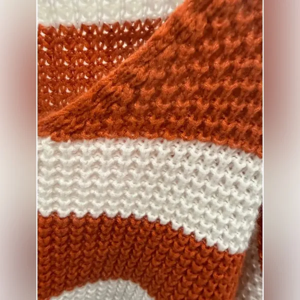 NIP Pink Lily Orange Cream Striped Sweater Size XL V Neck Oversized Cozy Knit - Image 4