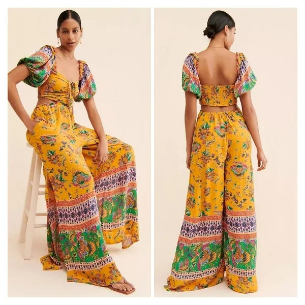 Free People Boho Bali Citrus Skies Jumpsuit Size S/P - Image 2