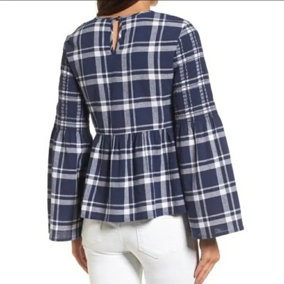 Caslon Plaid‎ Smocked Peplum Bell Sleeve Top Size M - Image 2