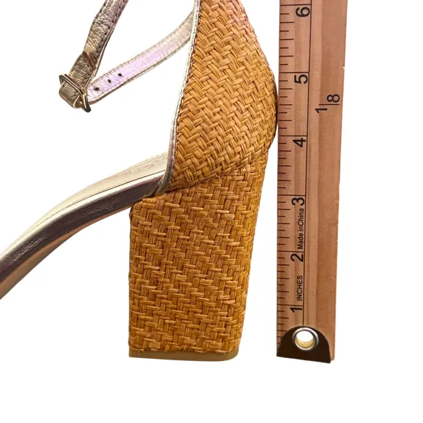 Lilly Pulitzer Chunky Block Heel Sandals Size 9.5 Metallic Gold‎ Open Toe Straw - Image 7