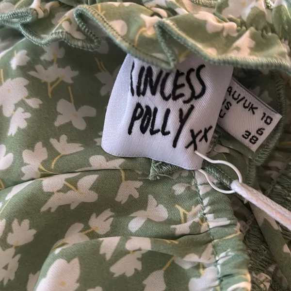 Princess Polly Love Birds Mini Milkmaid Dress Sz 6 Floral Puff Sleeve Green - Image 8