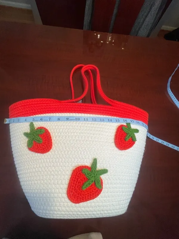 Sunglow Style Strawberry Woven Crochet White Rope Tote Bag Summer Beach Picnic - Image 6