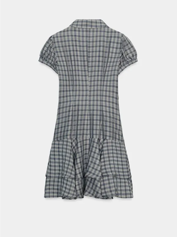 ZARA Women’s Gray Plaid Ruffle Short Dress - Image 6