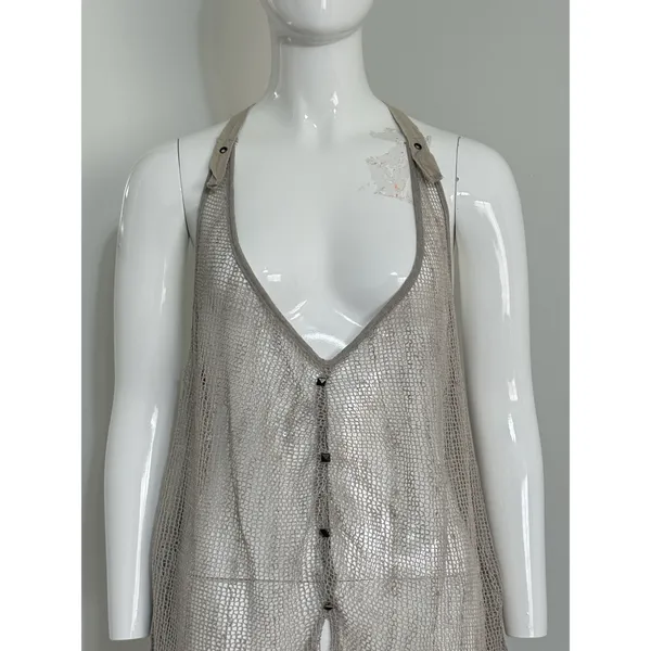 Women’s Crochet Tank Top Brown Open Knit Sequin Boho Festival Size L Hippie - Image 2