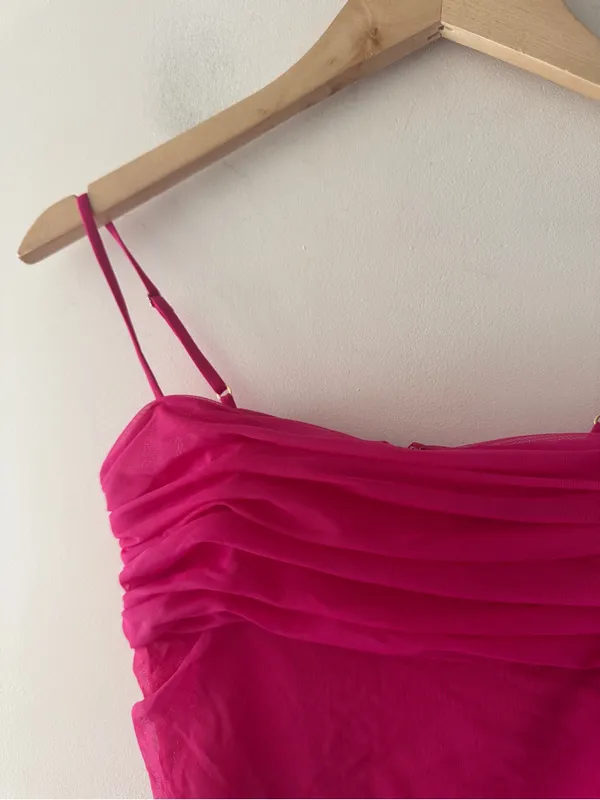 Aritzia Babaton Pink Ruched Mesh Corset Top - Image 3