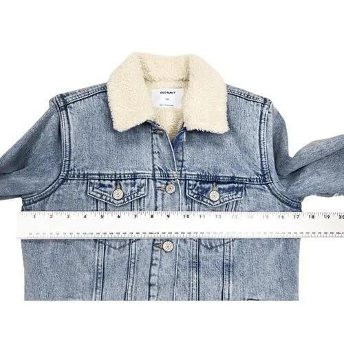 Old Navy Light Wash‎ Denim Jean Sherpa Jacket Size XS - Image 4