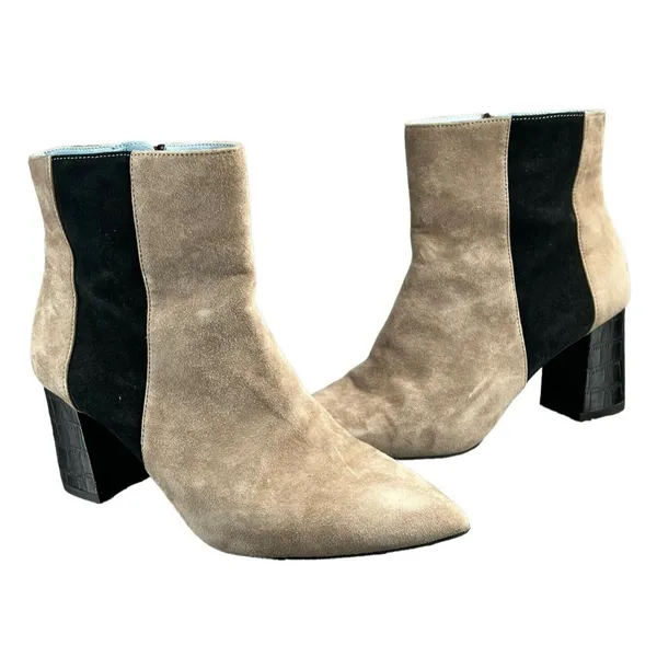 Shoes Of‎ Prey Booties Womens 7 Tan Suede Leather Heeled Ankle Boots Pointed Toe - Image 2