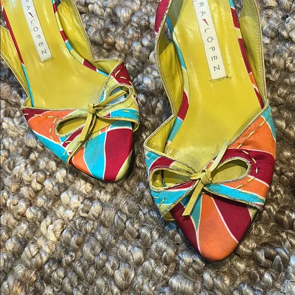 Pura Lopez 90s Vintage Pucci Inspired Sling Back Kitten Heels Size 36 - Image 5