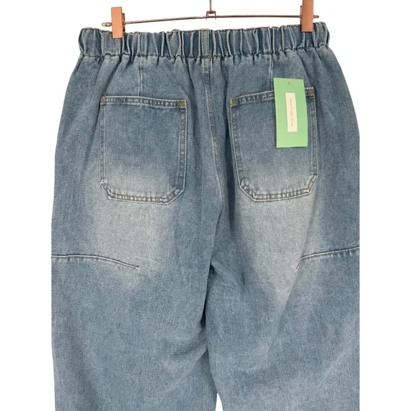 NWT Unbranded Womens Light Wash Barrel Leg Jeans Elastic Waist‎ Blue Size Large - Image 6