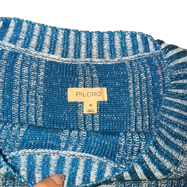 Pilcro Anthropologie Blue Striped‎ Knit Sweater Pullover Casual Lightweight Cropped Top - Image 5