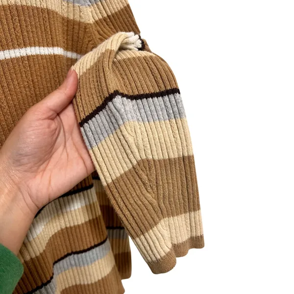 Liz Claiborne Vintage LizSport Ribbed Cotton Turtleneck Sweater L Neutral Stripe - Image 4