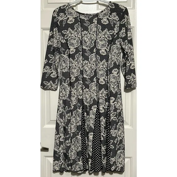 Sami & Jo‎ Women's Lace Embroidered Black Cream 3/4 Sleeve Dress Size M - Image 2