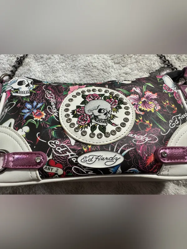 Ed Hardy Skull & Floral Chain Shoulder Bag / Crossbody - Image 5