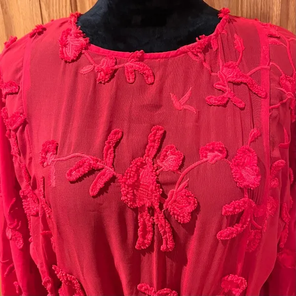 Anthropologie Mare‎ Mare Amal Puff Sleeve Textured Floral Mini Dress Red Size XS - Image 11